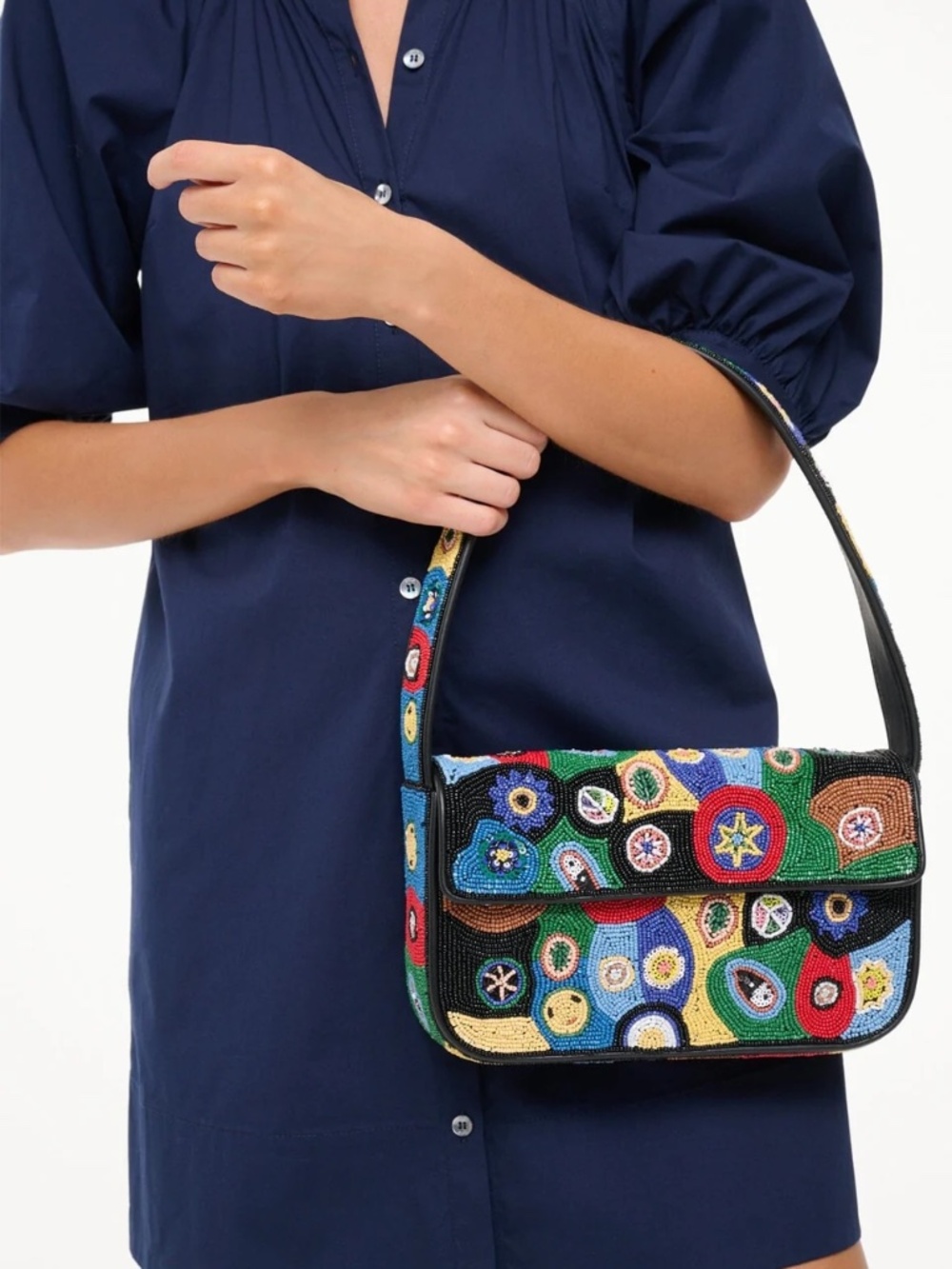 Staud Tommy Beaded Bag in Black Millefiori - Picture 6 of 12